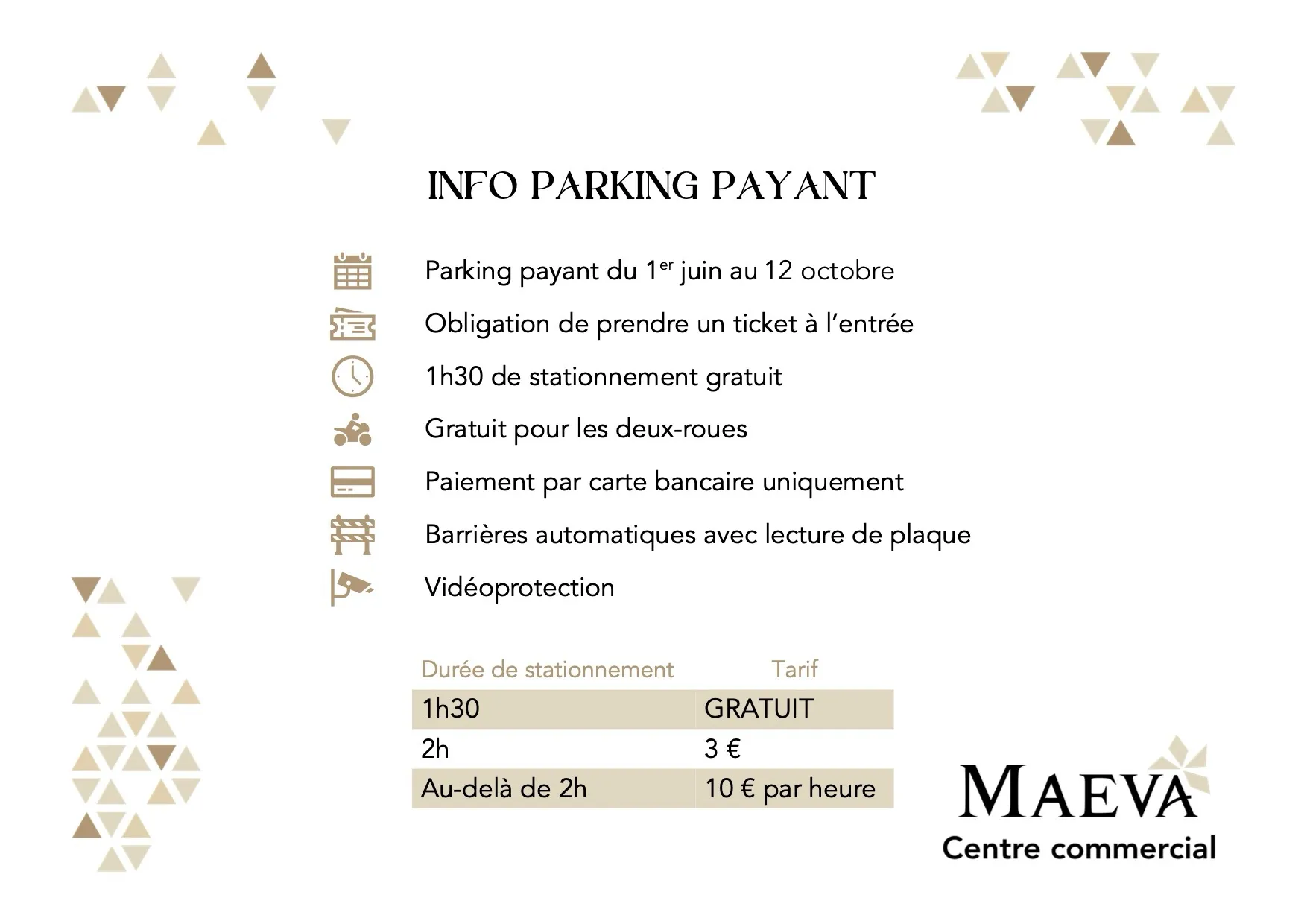 Affiche info parking payant du centre commercial MAEVA