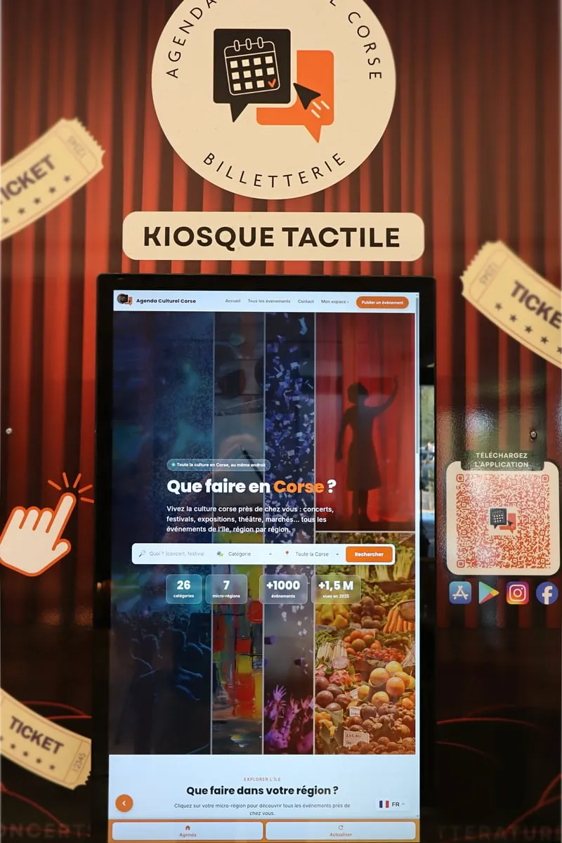 Le kiosque tactile de l’Agenda Culturel Corse, avec son écran d’accueil