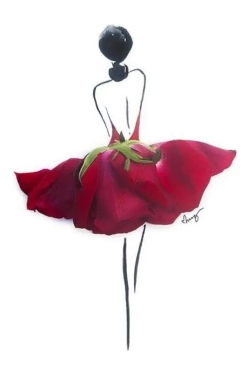 Illustration d’une silhouette de femme dont la robe est un pétale de rose rouge, enseigne Un Temps pour Elle